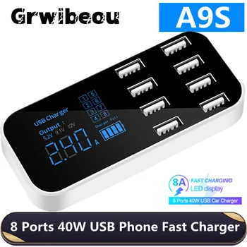 Grwibeou 8 Пристанища 40 W USB Бързо Зарядно Устройство За телефон QC3.0 Зарядно за Кола 2.4 A С Цифров Дисплей зарядно устройство, Преносими Зарядно устройство За пътуване