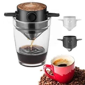 Сгъваем филтър фуния за кафе от неръждаема стомана стойка за приготвяне на капково кафе и чай Преносим накрайник за многократна употреба за преливане на кафе