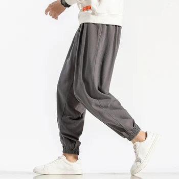 Китайската традиционна облекло Hanfu, панталони с завязками на крака, мъжки нови ленени панталони, мъжки летни свободни ежедневни панталони