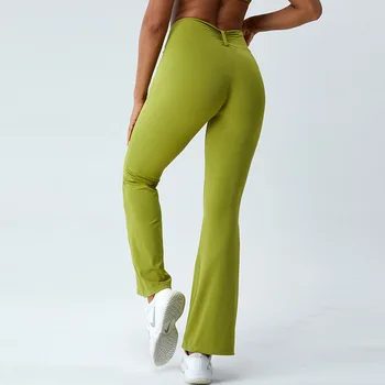 Нови дебнещ разкроена панталони за йога с телесен цвят, дамски ежедневни широки панталони с висока талия и подтяжкой бедрата, спортни панталони за фитнес повдигащ