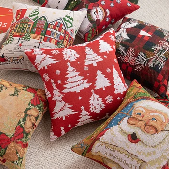 Весела Коледа, Червен бродирани калъфка за възглавница, Снежинка, Лосове, Снежен човек, декоративни възглавници за дивана, Коледен калъф за възглавници 45X45
