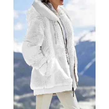 Зимни дамски якета, плюшени ежедневни флисовые в клетката оверсайз Y2K с качулка с цип, модни кашмир топли обикновен дамски палта