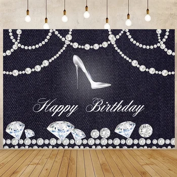 Бели перли, Диаманти, Черна дъска, фон за снимки честит рожден Ден, дамски обувки, фонове за празнуване на 30-40-годишнина, парти