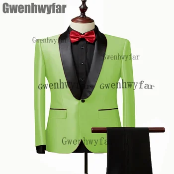 Луксозен мъжки Зелен блейзър Gwenhwyfar, Тънък, Пълен с Мъжки костюм, Костюми в света на стил, фрак, Всекидневен костюм Homme (Яке + панталон)