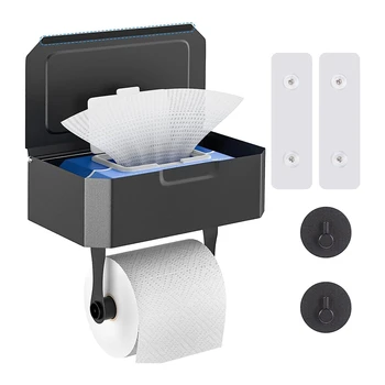 Държач за тоалетна хартия без пробиване, държач за тоалетна хартия с кутия за мокри кърпички, рафт, кухненски рулоном за баня