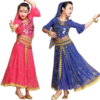 Детски костюм за танци, детска рокля за индийски танци, детски танцови костюми за изпълнения на момичетата, танцови