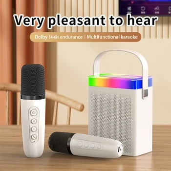 Нова мини-домашна караоке машина, преносима система високоговорители Bluetooth 5.3 PA с 1-2 безжични микрофони, домашно семейно пеене за деца