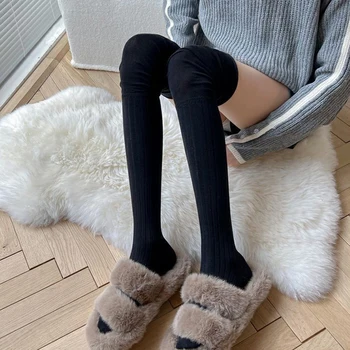 Есен-зима над коляното чорапи ластични удобни дамски ежедневни топли чорапи Япония Корея висша мода корк бедрата купчина от Чорапи