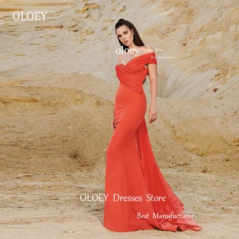 OLOEY Секси червена рокля на русалка с открити рамене за бала от еластичен сатен с едно рамо, вечерни рокли с дължина до пода, вечерна рокля за парти