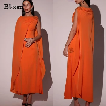 Шифоновые рокли за бала Bloom Orange, мъниста, пайетки С нос, Елегантни вечерни рокли Арабия, облекло за сватбеното парти, vestidos de gala
