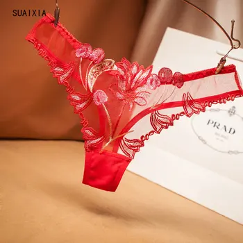 Мрежести Напълно Прозрачни Секси Бикини С Бродерия, Модни Тениски Bragas Mujer String Femme Секси женски гащи