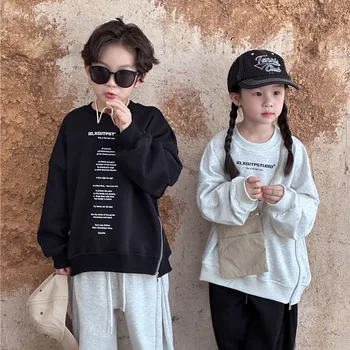 Новост Пролетта 2024 г., Детска Hoody с качулка в корейски стил За момчета и момичета, Удобен Топ с надпис 