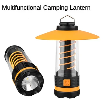 Мултифункционална Лампа за къмпинг, Регулируеми Външни светлини за палатки, USB Акумулаторна батерия led фенерче, Външна водоустойчив спасителна лампа