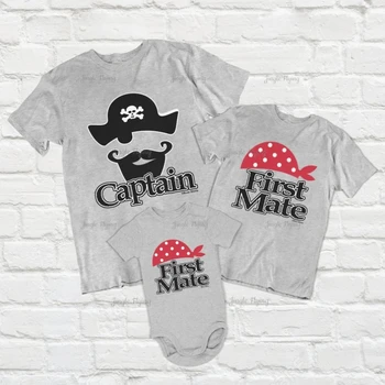 Капитан, първият помощник-капитан, Комплект семейни тениски на тема пирати, памук, за баща, син и дъщеря, високо качество