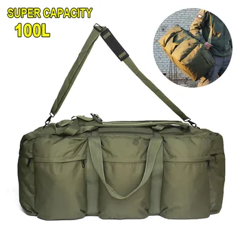 Пътна чанта за багаж на открито, 100 л, супер Голяма чанта, мъжка тактически военен раница, Туристическа чанта за съхранение, Армейски зелен камуфлаж
