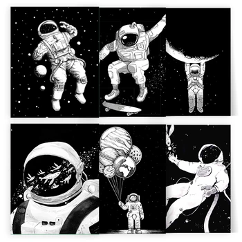 Комплекти за рисуване по номера За начинаещи В минималистичен стил в черно, бяло и сиво, цветове полет на астронавти За домашен декор