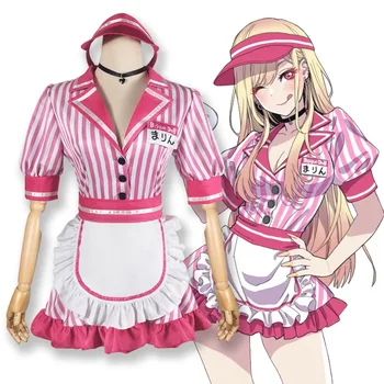 My Dress-Up Darling Китагава Марин, костюм на камериерка за cosplay, униформи за сервитьори, поли и шапка, костюми от аниме