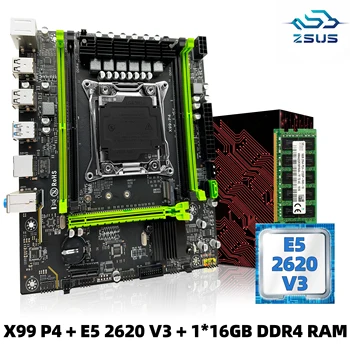 Комплект дънната платка ZSUS X99 P4 с процесор Intel LGA2011-3 Xeon E5 2620 V3 DDR4 16 GB (1*16 GB) памет 2133 Mhz NVME M. 2 SATA
