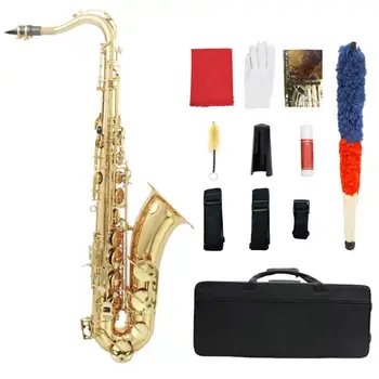 Саксофон bB key Тенор Месинг с каишка Четка за ръкавици Плат за почистване на дървени духови инструменти, Саксофон за обучение за възрастни начинаещи