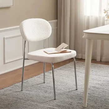 Бели кадифени трапезни столове с мека облегалка, ергономични трапезни столове за всекидневна, релаксираща мебели Silla Comedor YX50DC