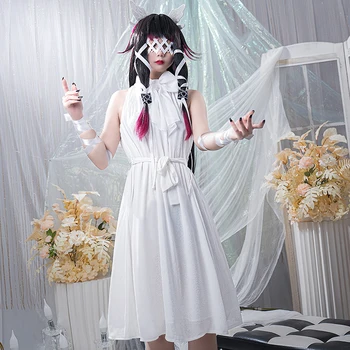 Genshin Fatui Columbina Cosplay Костюм, Перука Бяла рокля на Играта Genshin Impact Harbinger Cosplay Униформи Genshin Impact Хелоуин