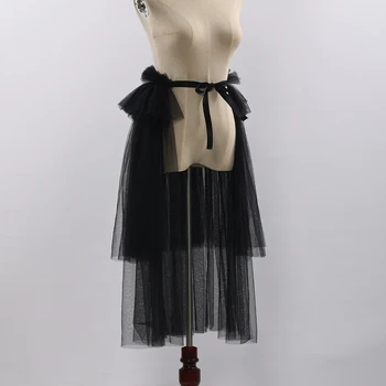 Горната пола от черен тюл за жени, двуслойни поли в стил steampunk, готик, суета