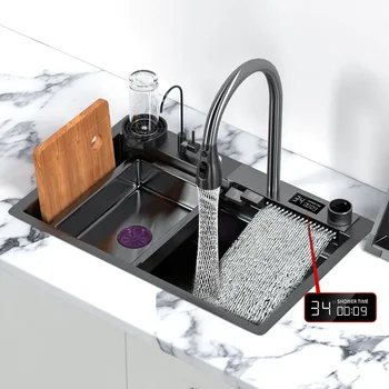 Кухненска мивка от неръждаема стомана Мивка с водопад Голям басейн за измиване с един слот Многофункционален мивка за кухня