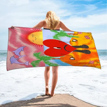 Голяма плажна кърпа за деца с 3D принтом Un Verano Sin Ti Bad Бъни Детски хавлиени кърпи от микрофибър за практикуване на йога, плуване, баня