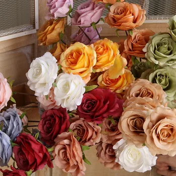 Изкуствена роза с 5 глави, покритие Rose Head, Домашна сцена за сватбени партита, Пътно ръководство, Фоново декорация, имитация на цвете