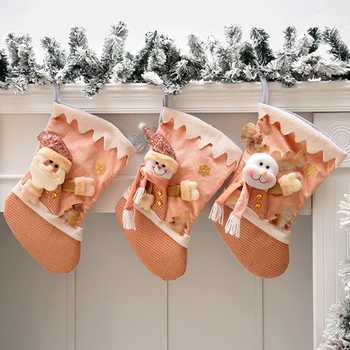 Коледен отглеждане на 17-цолови коледни чорапи с подарочным пакет под формата на 3D Санта Снежен за семейна почивка във формата на елха, камина