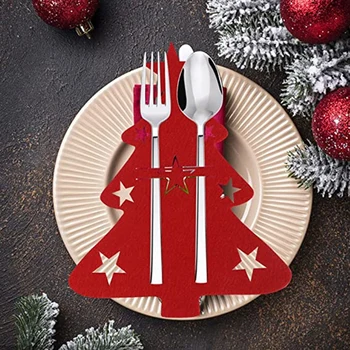Коледен държач за покривки, калъфи за ножове и вилици, имат чанта за прибори за хранене под формата на снежинки, елхи, Коледни украса за масата за хранене