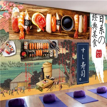 Японски Класически Суши деликатеси Ретро Фон Стенни тапети 3D Суши Бар Ресторант Izakaya Индустриален Декор Тапети 3D