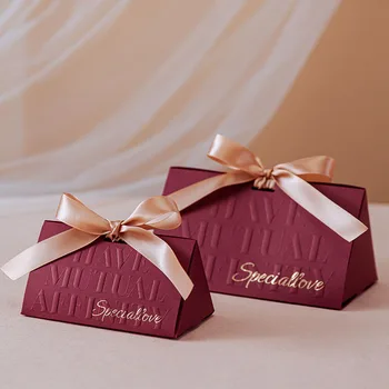 5шт Шампанско Златен Лък Триъгълник Сватбена кутия шоколадови бонбони Преносима Подарък кутия Сладки Пожелания за Щастлив Декор на сватбени партита Булчински Душ