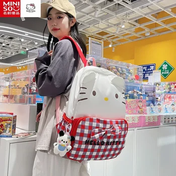 Модерен скъпа раница MINISO Hello Kitty, женски раница с лък, пътна чанта, училищна чанта за студенти