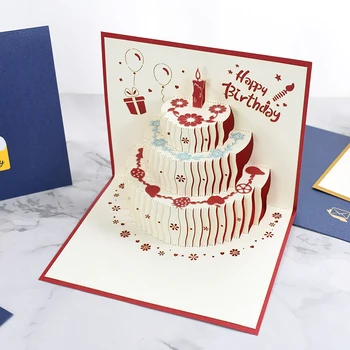 1 бр. Поздравителна картичка честит Рожден Ден, Хартиена картичка във формата на торта, украса за парти по случай рожден Ден, Плик, Подаръчни аксесоари