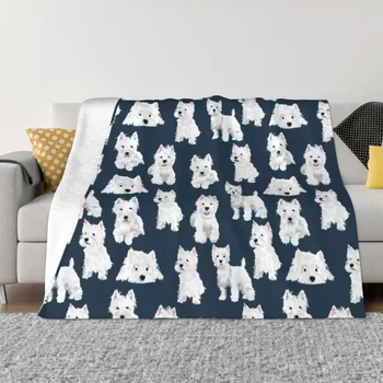 Одеяла за кучета Уест Хайленд Уайт Териер, Удобни Меки Фланелен есенни красиви одеяла за кученца Westie за дивана, домашни легла