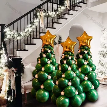 Украса за Коледно парти Коледно дърво със сребърни и златни звезди, Балон от фолио, Коледна декорация за дома 2024, Празнични подаръци аксесоари