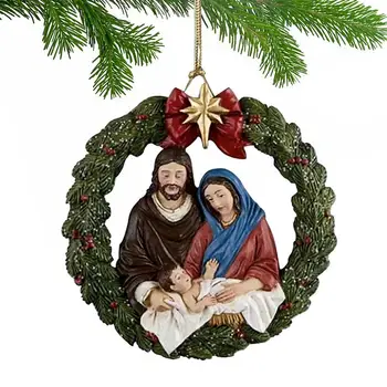 Коледна украса за коледната елха, десктоп украса за коледната сцена ръчно изработени, религиозен подарък за семейството и приятелите