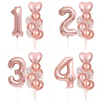 2 /10шт балони честит рожден Ден от розово злато с номера 1, 2, 3, 4, 5-ти Рожден Ден момичета, Сватбени Аксесоари, Декорация за детската душа