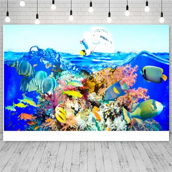 Подводен свят на Делфините Коралови Водорасли от Морското дъно на Аквариума Тематичен фон за снимки на Детски рожден ден Декор за парти