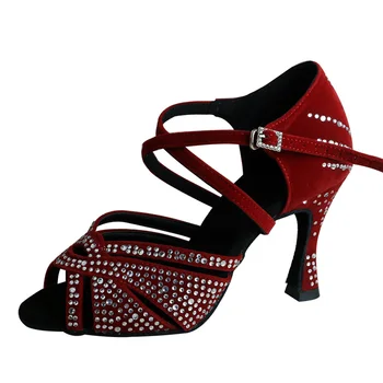 Женски обувки за танци балната зала цвят бордо Wedopus на висок ток с кристали
