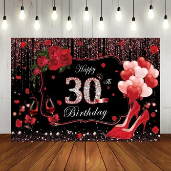 Парти с 30-годишнината на Мъже, Жени Фон Банер Червени, черни, Златни Въздушни балони С пайети Юбилейните украса за фон