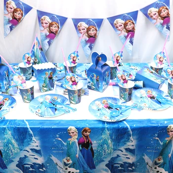 Замразени украса за рожден ден на принцеса Анна Елза Детска посуда и прибори за Еднократна употреба Чинии, Чаши, Салфетки балони, за да проверите за детската душа