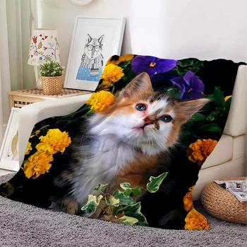 Модни фланелен одеяла със забавна котка, хубав цветен 3D принтом, наметала, офис одеяла, преносими одеяла за пътуване, директна доставка