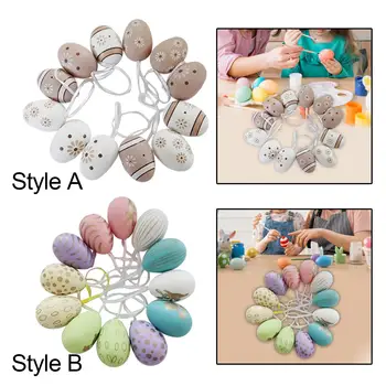 12 броя Великденски яйца с орнаменти, раскрашиваемая играчка, изделия от великденски яйца с въже