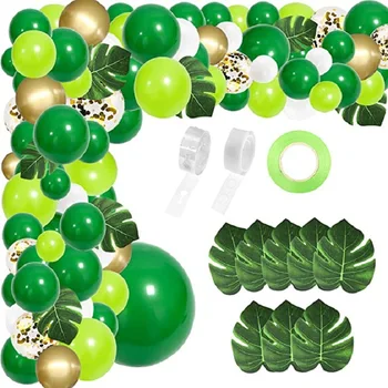 Парти в джунглата Зелени латексови балони Горски животни балони от фолио във формата на палмови листа Парти в сафари балони, Декор парти по случай рождения ден на Детски душ