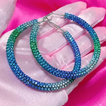 Обеци-халки Y2K от син кристал, Корейски модни окачване, кръгли обеци-халки за жени, бижута в стил пънк, Секси аксесоари, геометрия