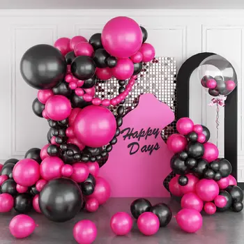 Червена Роза черна топка венец засводени комплект ярко-розов латекс балони балони за декорация страна на рождения ден на детето душ страна доставката