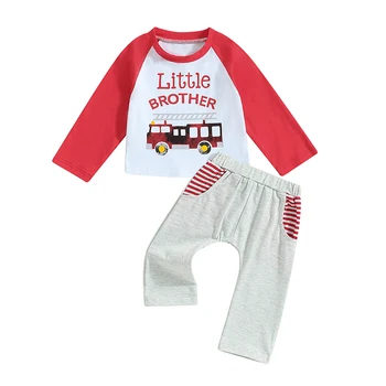 Дрехи за малките момчета, Върхове-пуловер за Малкия Брат, Върхове с писмото принтом Камион, Комплекти за панталони