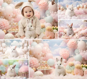 Фон за снимки Mehofond Пролетен Великденски Заек Яйца Детски Рожден Ден Торта Разбития Портрет Декор на Фона на фотографско студио